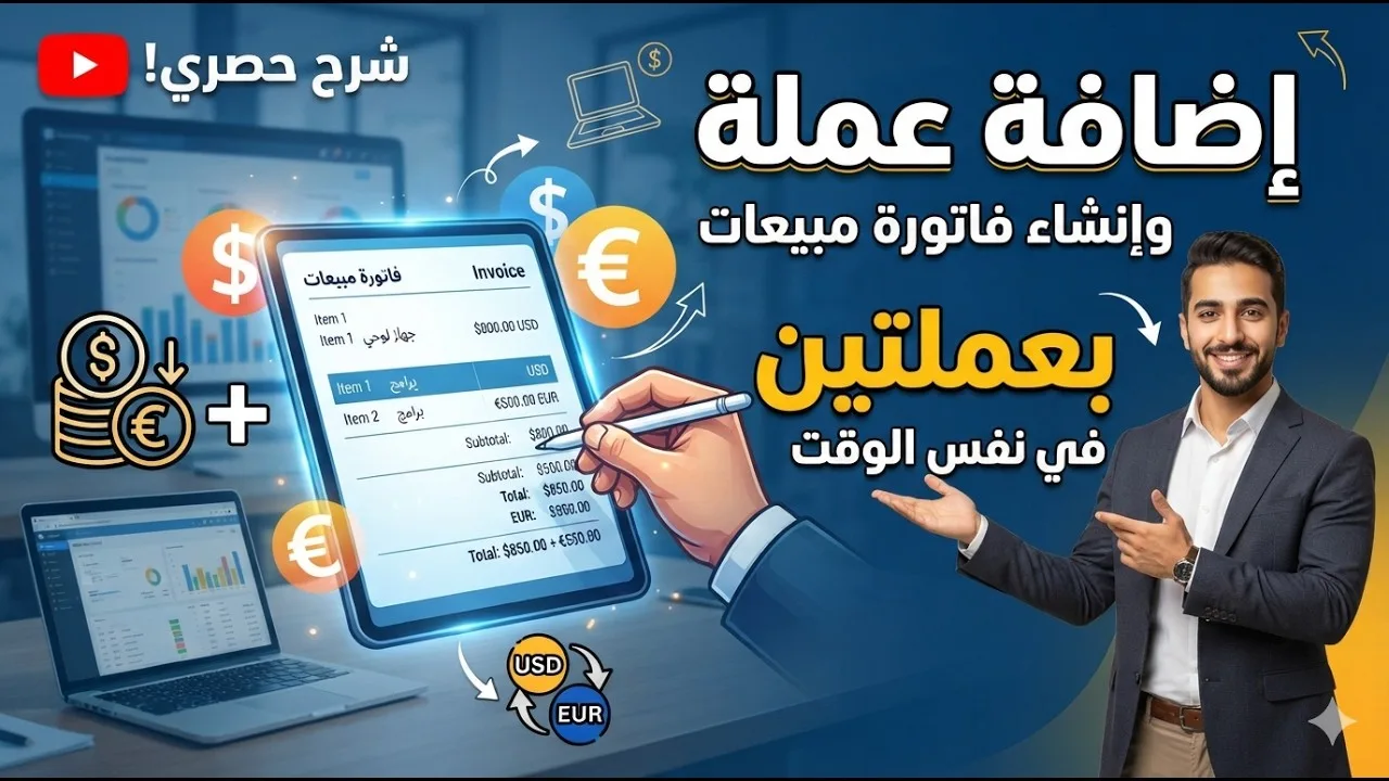كيفية إضافة عملة وإصدار فاتورة متعددة العملات في برنامج قيود المحاسبي المحاسبة