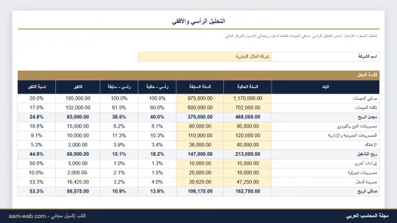 التحليل الرأسي والأفقي للقوائم المالية إكسيل
